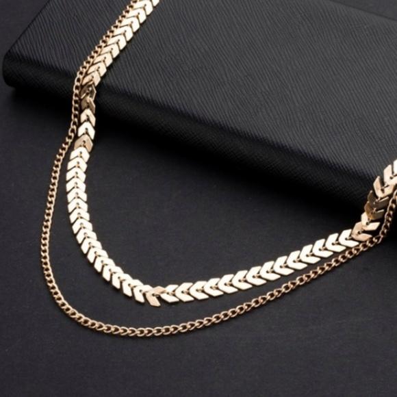 2 Layer Chevron and Chain Gold Choker - Picture 4 of 4
